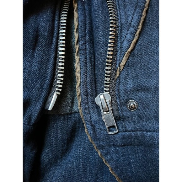 Free People Navy Blue Moto Jacket Size S Belted Full Zip Distressed Cotton - Picture 15 of 17